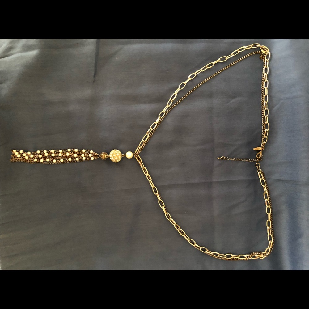 Long metallic silver necklace